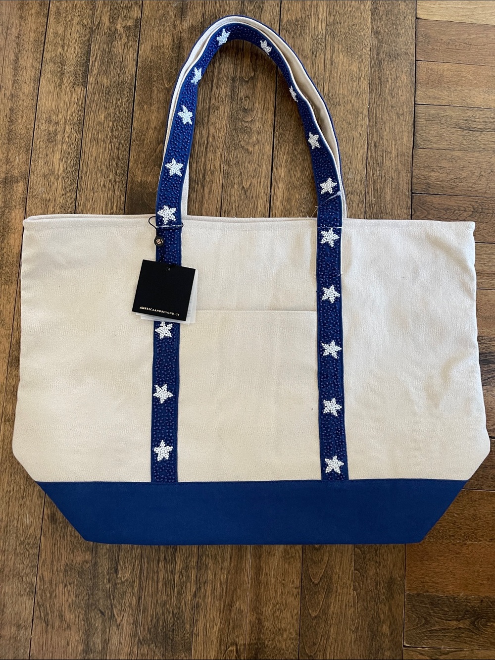 NEW America and Beyond Beaded Canvas Star Tote Bag